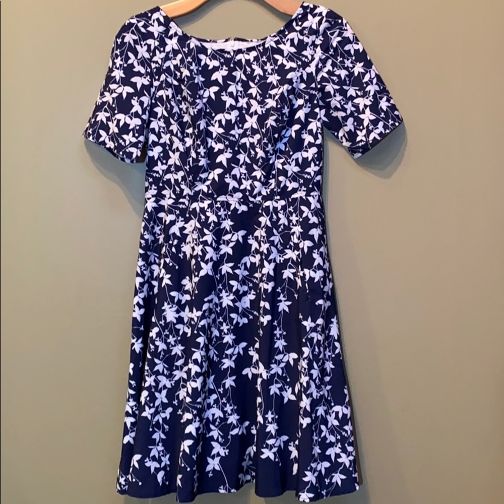 EShakti blue and white floral dress with pockets.